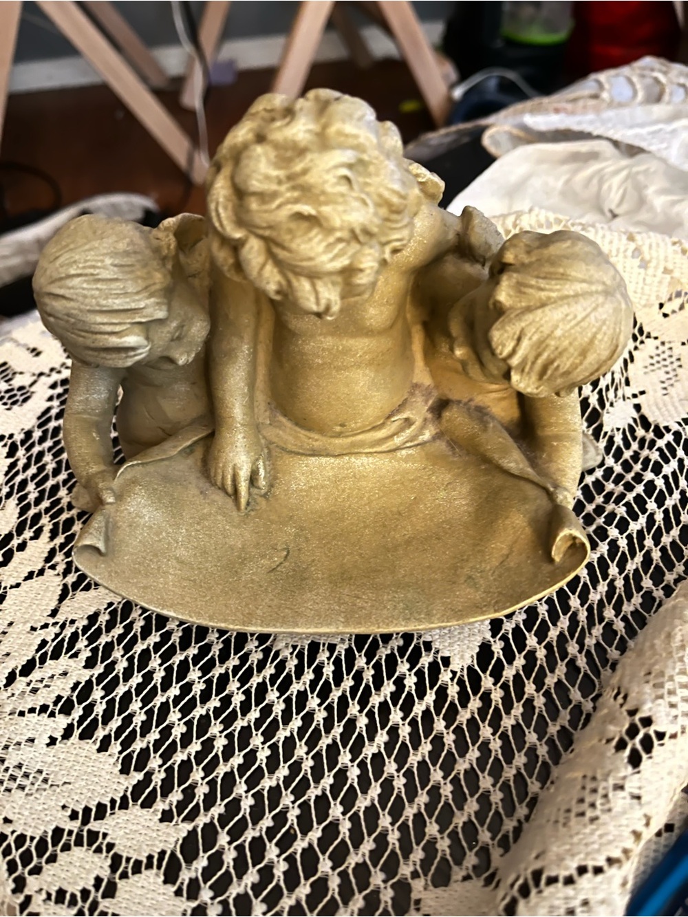 Gold Cherub Trinket Dish with Three Angels